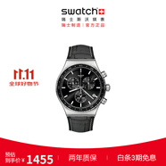 斯沃琪（Swatch）瑞士手表  生日禮物多功能三眼計時男女運動手表 玄青宇宙（皮革）