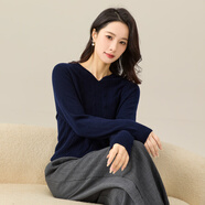 春竹【斷碼撿漏】秋冬新款100%羊毛連帽針織衛衣絞花減齡休閑女羊毛衫 上青 2XL (130-150斤)