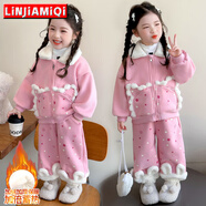 鄰家米其女童套裝秋冬裝加絨加厚1-3-8歲小童寶寶兒童裝冬季女孩4小孩衣服 XT8090-粉色 110 碼/身高100-110cm（3-4歲）