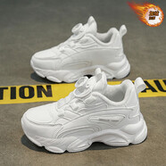 李寧熱賣(mài)品牌旋轉扣兒童白色運動(dòng)鞋男童小白鞋女童鞋中大童小學(xué)生跑步鞋 1867白色皮面 加絨 建議怕大一碼 29  碼/內長(cháng)約18.5CM