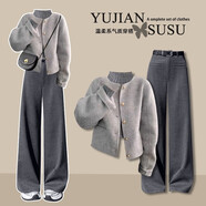 小紅書(shū)爆款一整套深秋穿搭韓系短款灰色毛呢外套遮肉高腰加絨闊腿 高領(lǐng)針織衫+灰色外套+加絨闊腿褲 S 均碼