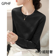 GPHF日本2025春秋季新款圓領(lǐng)長(zhǎng)袖針織毛衣女式右肩高品質(zhì)寬松底上衣女 黑色 M 【建議100-110斤】