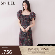 SNIDEL2025春夏新品優(yōu)雅淑女泡泡袖亮片雪紡印花連衣裙SWFO251088 黑色 S (0)