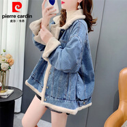 皮爾卡丹加絨加厚牛仔外套女秋冬季2025年新款保暖牛仔衣女裝棉衣棉服襖子 9987#兩面穿【藍色】 加絨 L 【建議116--130斤】