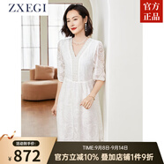 ZXEGI純色真絲連衣裙100%桑蠶絲中年女士溫柔法式氣質(zhì)高端刺繡v領(lǐng)裙子 白色 L (106-120斤)