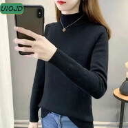 UIOJD加絨毛衣女加厚2025秋冬新款修身顯瘦半高領(lǐng)保暖上衣打底針織衫黑色[常規款]S 建議(80-90斤)