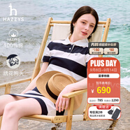 哈吉斯（HAZZYS）女裝 夏季女士【PHIZ系列】撞色條紋休閑連衣裙女 藏青色NV L (165/88A 40)