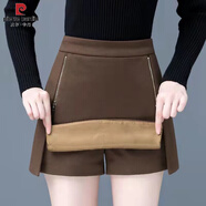皮爾卡丹加厚毛呢褲裙女2026秋冬新款高腰闊腿時(shí)尚a字短褲外穿洋氣裙褲女 卡其色 B區7081 M 95-105斤