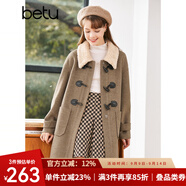 betu百圖女裝冬季新款毛呢外套牛角扣翻領(lǐng)中長(zhǎng)款毛呢大衣女2210T91 摩卡色 XS