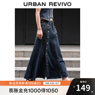 UR夏季新款女裝時(shí)尚復古金屬紐扣長(cháng)款牛仔半裙UWG840099 藍色 XS