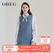 OBEG歐碧倩春季假兩件襯衫OL拼接連衣裙10404044 藍(lán)灰 XS /155/34