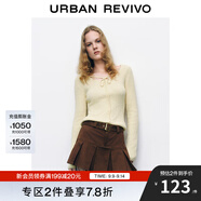 UR秋冬新款女裝慵懶風(fēng)氛圍感修身系帶針織衫UYY940026 淺黃色 M