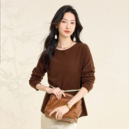 春竹100%綿羊毛半高領(lǐng)無(wú)縫羊毛衫基礎百搭簡(jiǎn)約純色針織打底衫毛衣女 深咖（一字領(lǐng)） M ( 95CM）