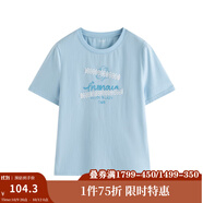 茵曼（INMAN）100%純棉短袖T恤2025夏女裝新款復(fù)古通勤白上衣 藍(lán)色 XL