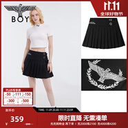 BOY LONDON春季女士短裙經(jīng)典老鷹徽章刺繡潮流顯瘦百褶裙W40001 黑色 S
