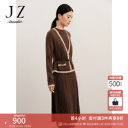 玖姿·安娜蔻浪漫香風(fēng)半高領(lǐng)羊毛壓褶毛衫連衣裙女冬款 咖啡 M