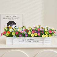 仿真花實(shí)木柵欄套裝假花雛菊盆栽裝飾花客廳裝飾品餐桌擺件 混色田園小菊套裝 長(cháng)50厘米備注木盒顏色