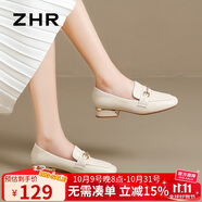 ZHR單鞋女英倫風(fēng)舒適方頭樂福鞋女兩穿粗跟透氣皮鞋女 K196 米色 36
