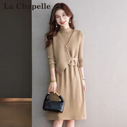 拉夏貝爾（La Chapelle）穿搭一整套連衣裙女裝2025春秋新款馬甲搭毛衣裙兩件套裝小個(gè)子冬 駝色 馬甲+連衣裙 M 建議100-110斤