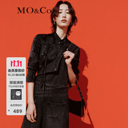 MO&Co.春秋設(shè)計(jì)感不規(guī)則破洞黑色牛仔背帶裙連衣裙摩安珂 牛仔黑色 S /160