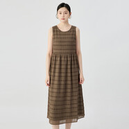 阿瑪施（AMASS）女裝2025新款不規(guī)則方格織物清爽度假風(fēng)無袖洋裝連衣裙5500544 橄欖褐 M (3碼)