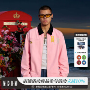 MEDM潮牌拼皮底特律工裝夾克男士春秋季美式痞帥外套休閑寬松上衣 粉色（現貨） XL