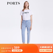PORTS寶姿女裝褲子春夏時尚破洞牛仔小腳褲九分褲SM8P021MZD013 晴空藍 L (8)