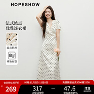 紅袖高級感連衣裙2025夏季新款女裝氣質波點蕾絲花邊垂感顯瘦緞面長裙 米底黑點816 S