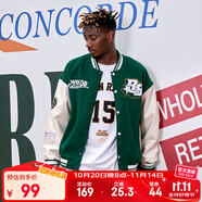 準(zhǔn)者棒球服外套男女春夏美式復(fù)古PU皮袖刺繡潮流百搭寬松運(yùn)動(dòng)夾克開(kāi)衫 青瓷綠 XL (180)