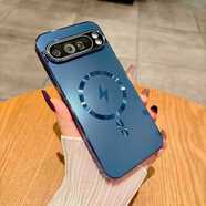 炫炎谷歌Pixel 10/9pro xl手機殼電鍍磁吸簡(jiǎn)約商務(wù)個(gè)性創(chuàng  )意防摔Pixel 9A/8A/7A/6A保護套男女款潮 磁吸閃電圈電鍍系列JIN牛牛-深藍 谷歌 Google Pixel 10 pro 3