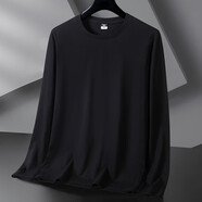 打底衫男款純棉長(cháng)袖t恤男士純色圓領(lǐng)寬松上衣內搭體恤秋衣純白黑T 【1件】黑色 S 【80-105斤】