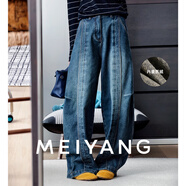 美洋（MEIYANG）扉頁(yè)牛仔褲 抓絨保暖磨白洗水燈籠褲【小70】顯瘦寬松冬季新款 藍色（加長(cháng)版） M