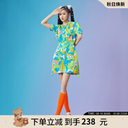 拉拉波波設計感多巴胺迷彩收腰連衣裙女顯瘦工裝減齡連帽短裙L22B-WLZY11 藍色 S 160