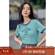 茵曼（INMAN）潮趣印花女裝圓領(lǐng)短袖T恤修身顯瘦套頭短款2025夏季新款上衣 天藍色 -18525987 L