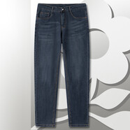 夢(mèng)特嬌（MONTAGUT）春夏季男士商務(wù)水洗牛仔褲貓須直筒長(cháng)褲彈力舒適休閑褲 深藍 34 