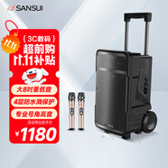 山水（SANSUI）戶外K歌拉桿音響大功率重低音廣場舞智能音箱多媒體會(huì)議帶麥克風(fēng)8英寸A08電木吉他民謠樂器音箱