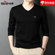 柒 SEVEN 7柒牌V領(lǐng)長(cháng)袖t恤男裝春秋季雞心領(lǐng)體恤純色內搭打底衫潮 黑色 4XL