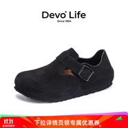 Devo的沃軟木勃肯鞋男女同款單鞋絨面復(fù)古包頭鞋情侶文藝休閑鞋 66008 黑色反絨牛皮 45
