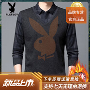 花花公子（PLAYBOY）高端中老年假兩件毛衣男加絨秋冬季加厚保暖襯衫領(lǐng)打底針織衫 5009灰色【加 絨加 厚】 M