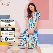 吉蒂（GITTI）明星同款連衣裙夏季v領(lǐng)新款度假風時尚減齡顯瘦中長款裙子G231074 181/藍色 1/S