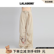 拉拉波波【商場(chǎng)同款】LALABOBO長(cháng)褲25年夏新款潮原創(chuàng  )印花顯瘦直筒通勤褲子 卡其 25