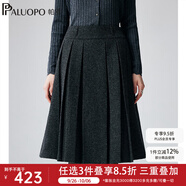 帕羅（PALUOPO）秋冬新款顯瘦百褶半身裙女裙高腰a字韓版氣質(zhì)羊毛職業(yè)中裙子 深灰 S 155/64A