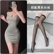 阿妹新勢力性感睡衣女春夏季冰絲純欲高級感帶胸墊女士蕾絲誘惑包臂吊帶睡裙 灰色（睡裙+花邊絲襪）帶胸墊 L 165 (L) 體重115-130斤