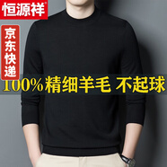 恒源祥100%純羊毛衫男半高領(lǐng)打底衫秋冬季爸爸男士毛衣高端可機洗毛線(xiàn)衣 黑色 XL (175) 適合145斤-155斤