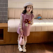韓國童裝2024秋季新款可愛(ài)粉色立體蘑菇針織裙女童疊穿上衣背心裙 粉色針織背心裙 90  （關(guān)注店鋪優(yōu)先發(fā)貨）