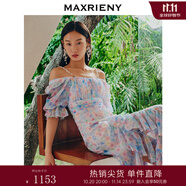 MAXRIENY【商場(chǎng)同款】幻彩三色堇連衣裙露肩裙子碎花抽褶 拼花 M 02