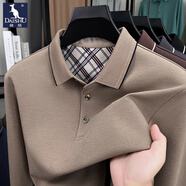 袋鼠（DAISHU）320克加厚秋冬絲光棉男長(cháng)袖t恤上衣中年休閑翻領(lǐng)爸爸裝體恤polo衫 IE-T7111駝色 L 推薦125-140斤
