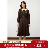 獨(dú)束大碼娃娃領(lǐng)簡(jiǎn)約復(fù)古連衣裙女2024冬新款微胖mm中長(zhǎng)款氣質(zhì)裙子 青驪棕 XL (尺碼：3)