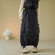 蘑菇同學(xué)設計感工裝大口袋長(cháng)款夾棉半身裙女冬季加厚棉裙寬松蓬松保暖長(cháng)裙 黑色 M 建議95-130斤 