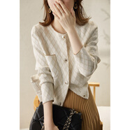 2025春季新品復古珍珠扣亮絲菱形格小香風(fēng)針織開(kāi)衫小外套女毛衣 白色合身版型 M 現貨閃發(fā)